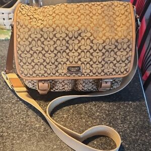 Coach Canvas Crossbody Messenger Bag in Brown and Tan